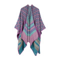 Women's Wrap Pashmina Poncho Cape Wool-Like Shawl Reversible Design Long Cardigan Sweater Ruana